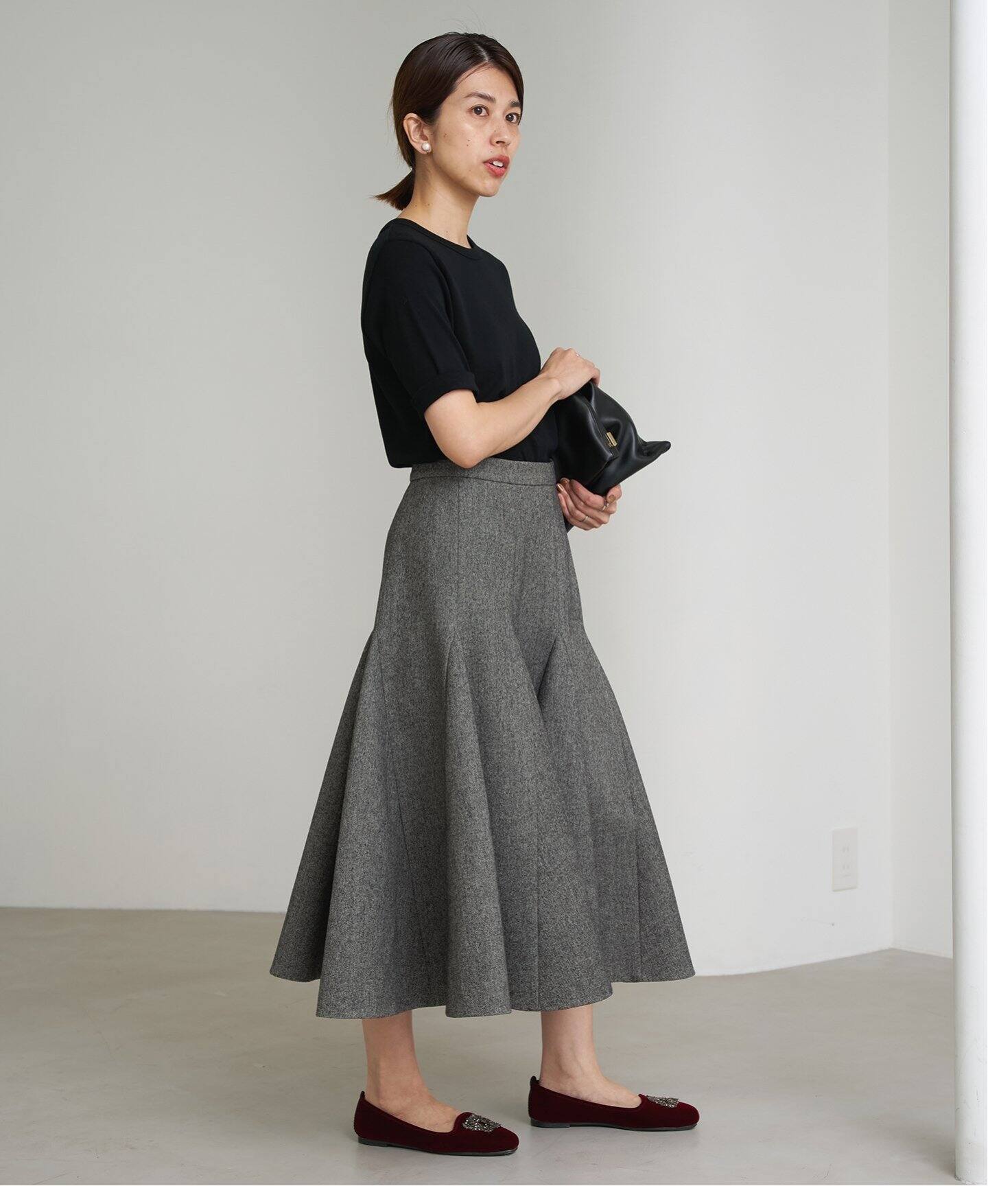 ボンディングツイードフレアスカート（ロング・マキシ丈スカート  