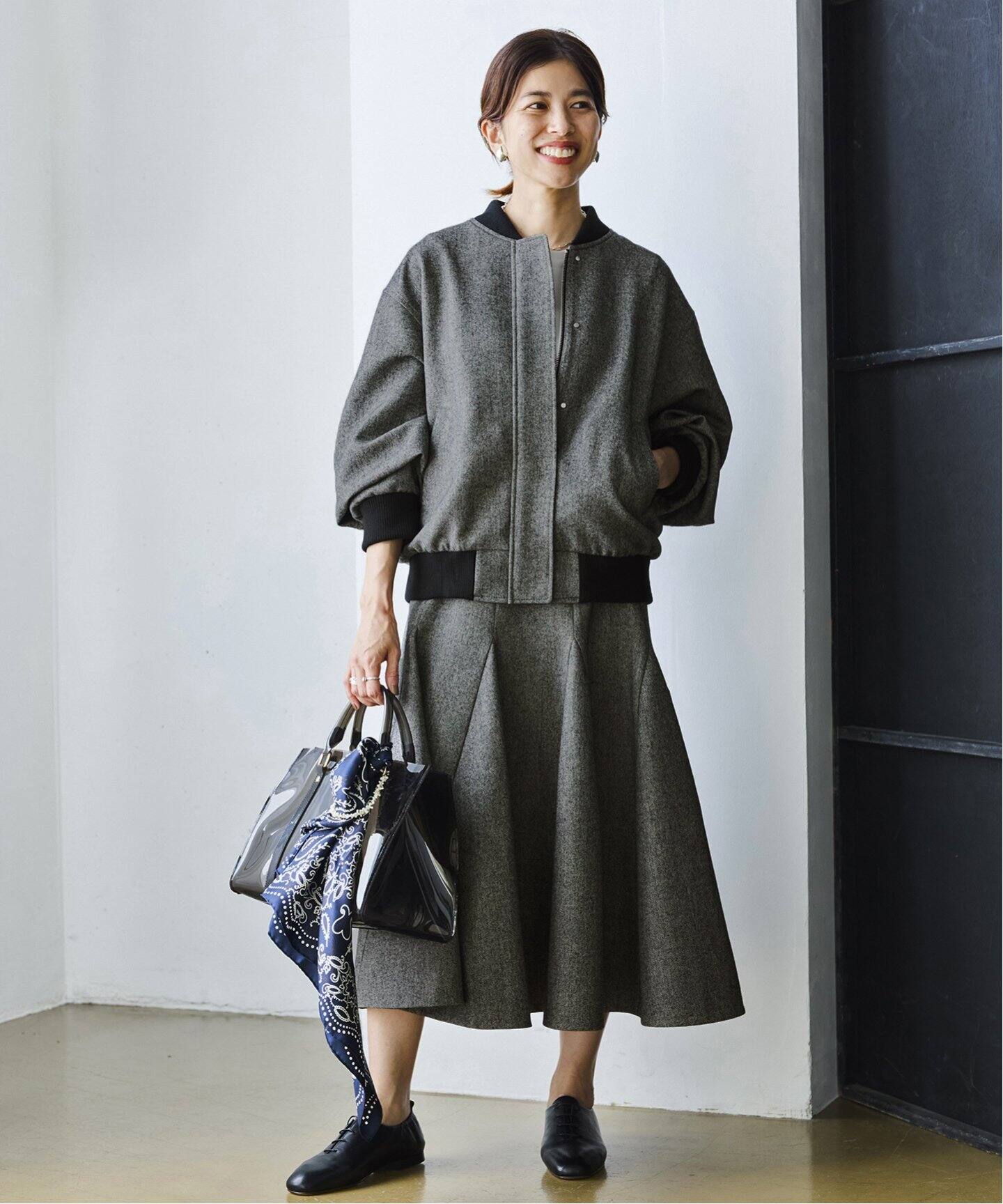 ボンディングツイードフレアスカート（ロング・マキシ丈スカート  