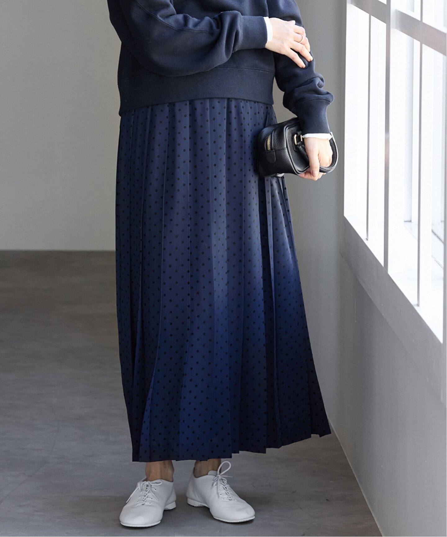 フロッキードットプリーツスカート（ロング・マキシ丈スカート）｜IENA  