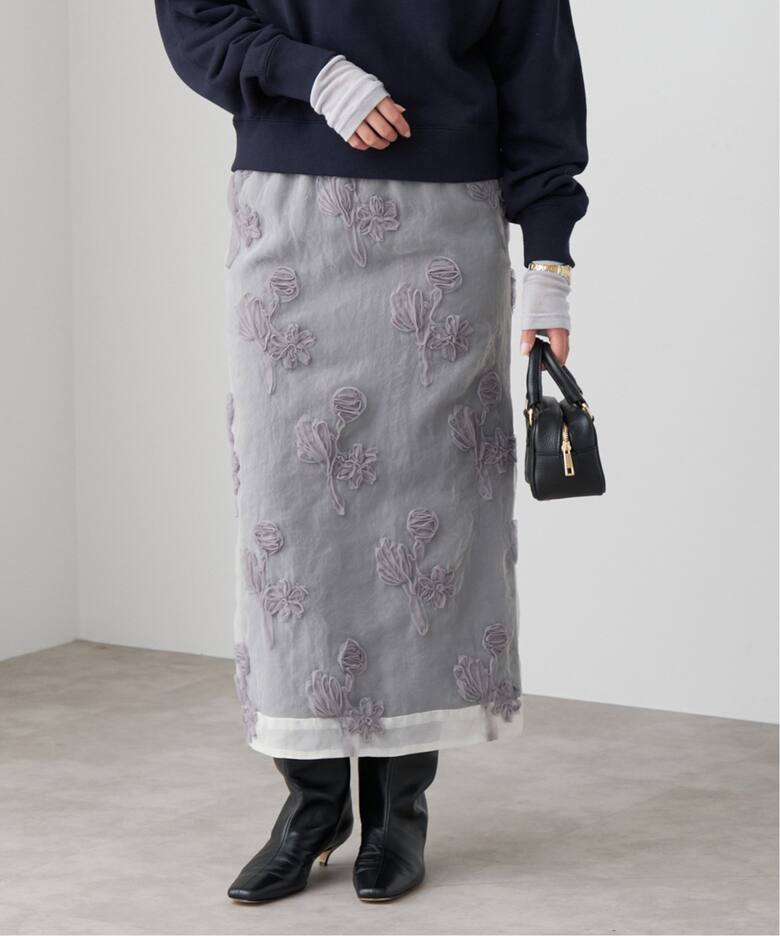 フラワー刺繍オーガンジースカート（ロング・マキシ丈スカート）｜IENA  