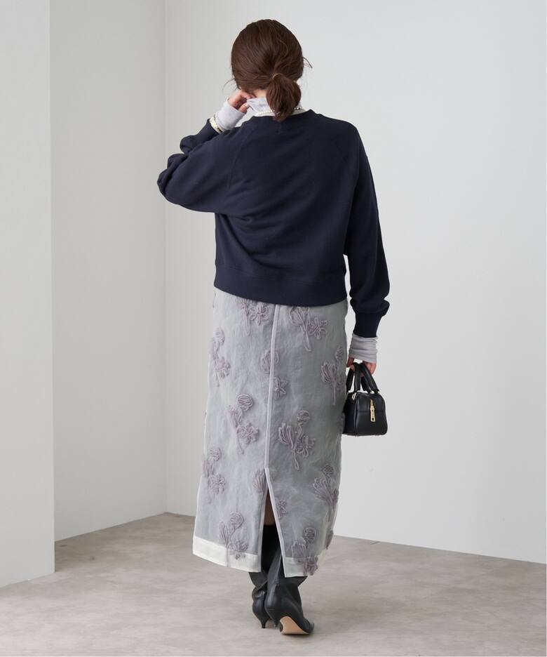 WEB限定/追加》フラワー刺繍オーガンジースカート（ロング・マキシ丈  