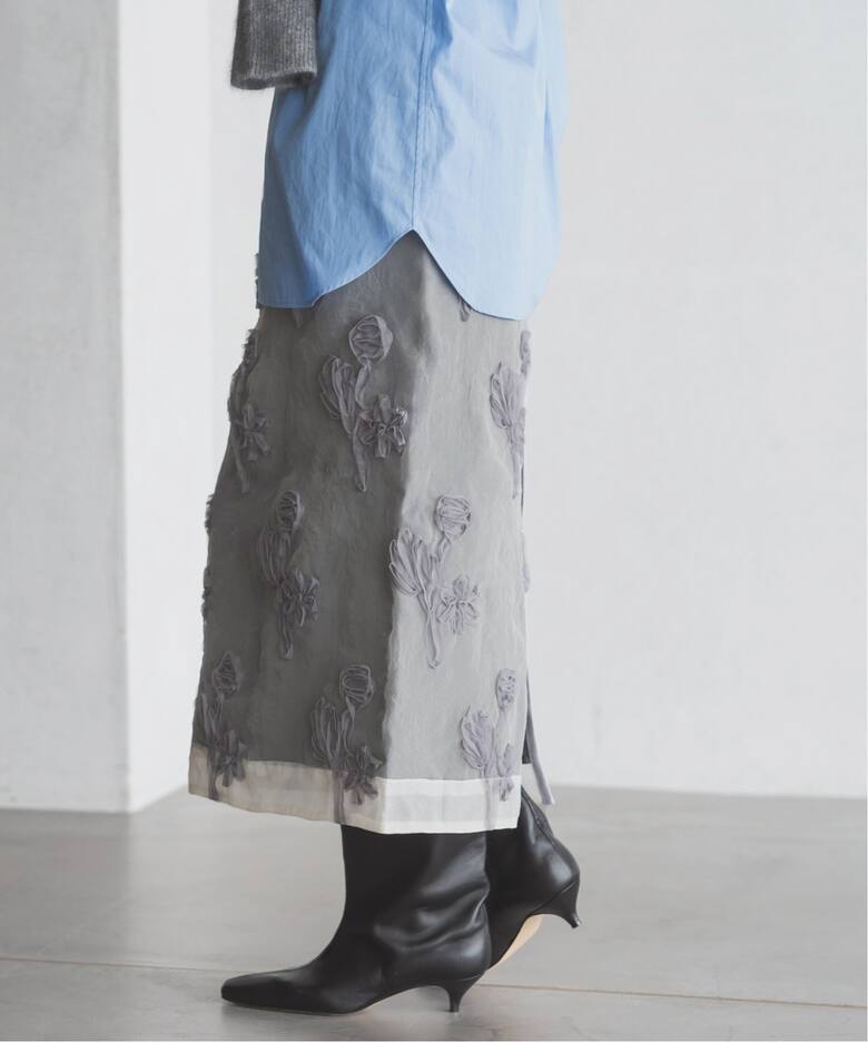 WEB限定/追加》フラワー刺繍オーガンジースカート（ロング・マキシ丈  
