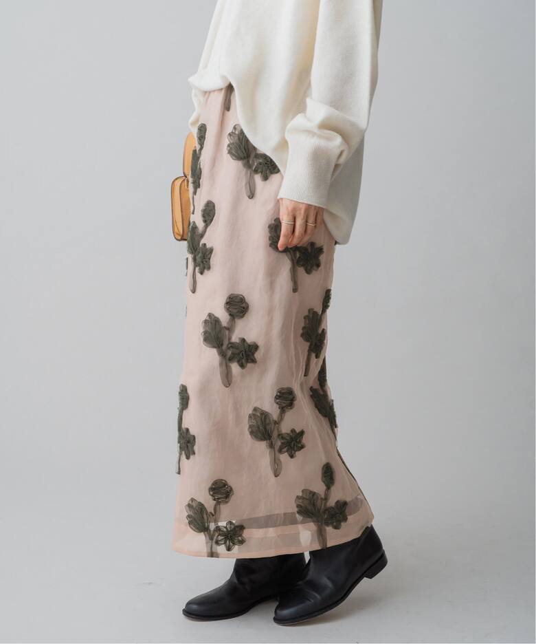 WEB限定/追加》フラワー刺繍オーガンジースカート（ロング・マキシ丈  