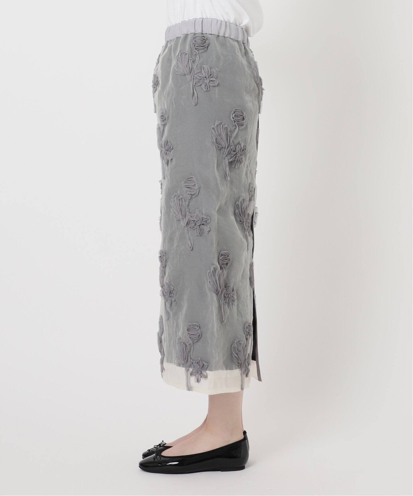 WEB限定/追加》フラワー刺繍オーガンジースカート（ロング