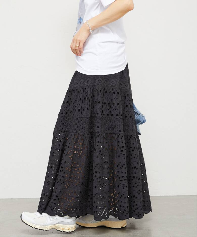 WEB限定/追加3》コットンレースティアードスカート（ロング・マキシ丈  