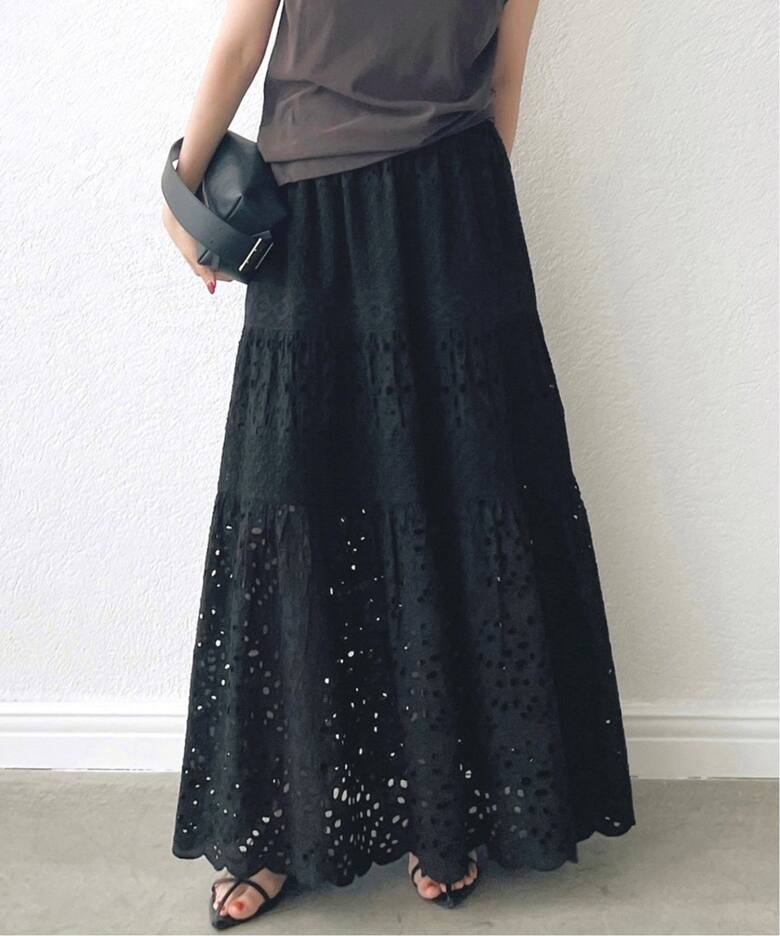 WEB限定/追加3》コットンレースティアードスカート（ロング・マキシ丈  