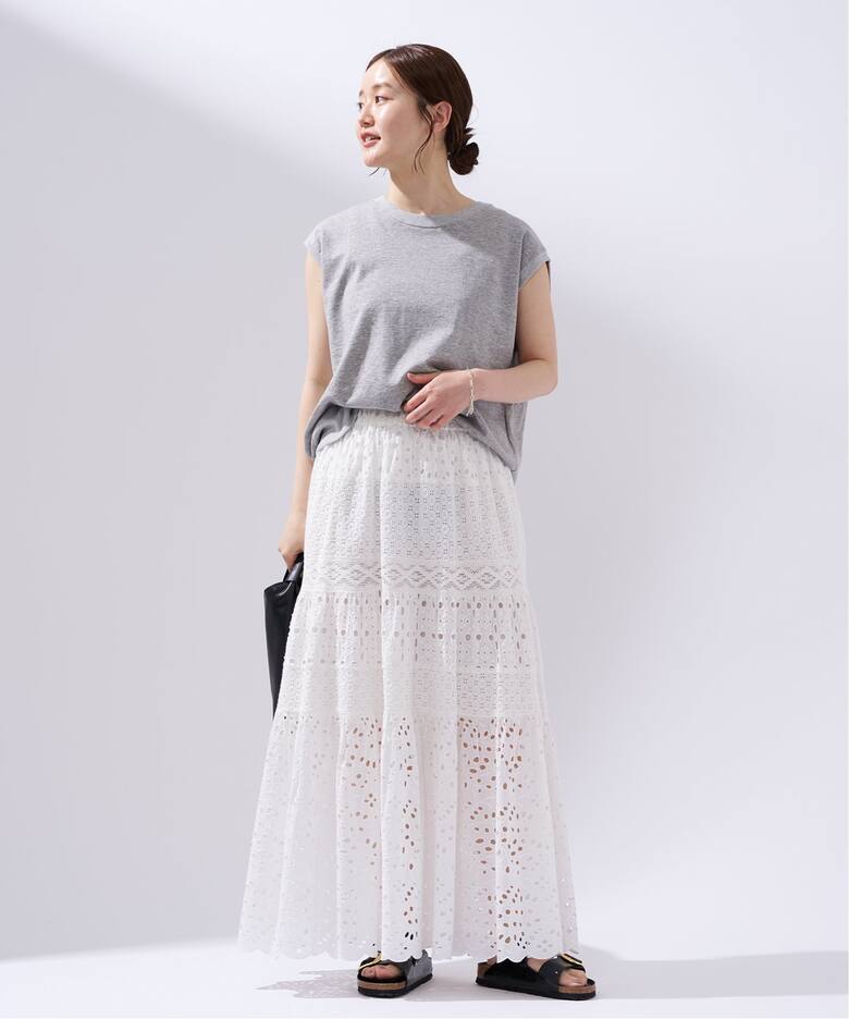 WEB限定/追加3》コットンレースティアードスカート（ロング・マキシ丈  