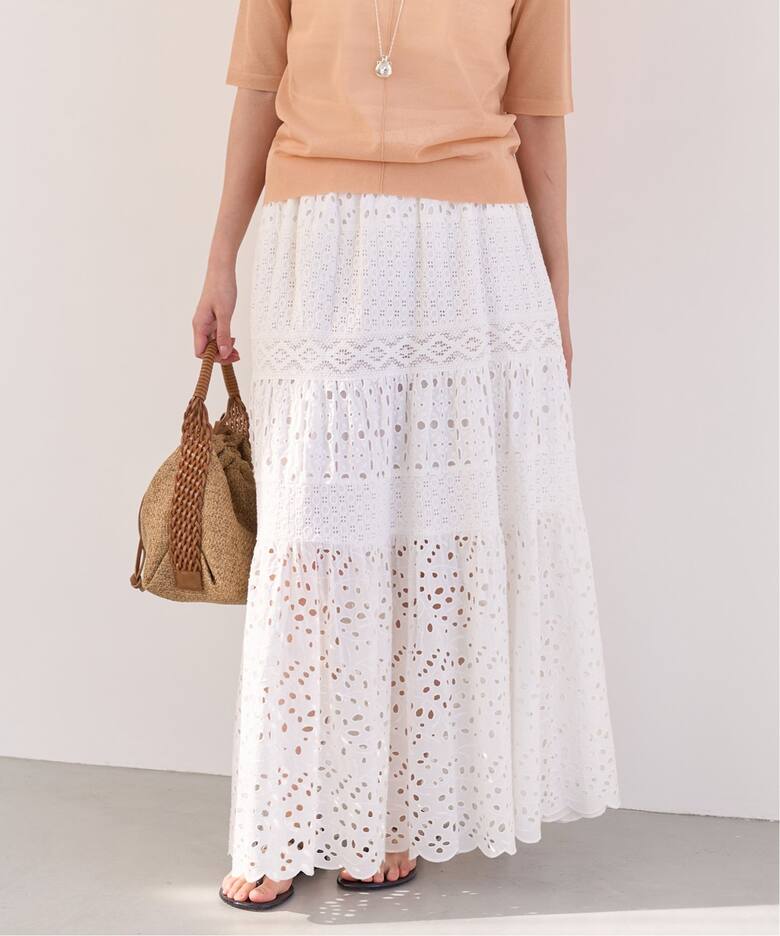 WEB限定/追加3》コットンレースティアードスカート（ロング・マキシ丈  