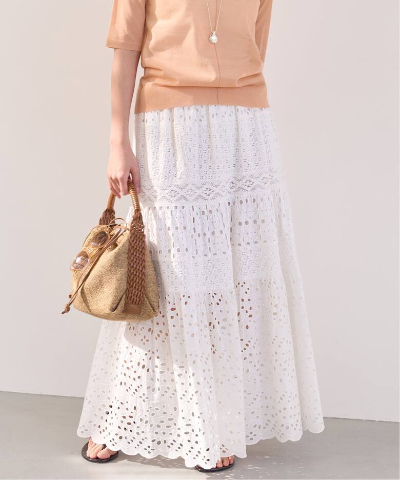 WEB限定/追加3》コットンレースティアードスカート（ロング・マキシ丈  