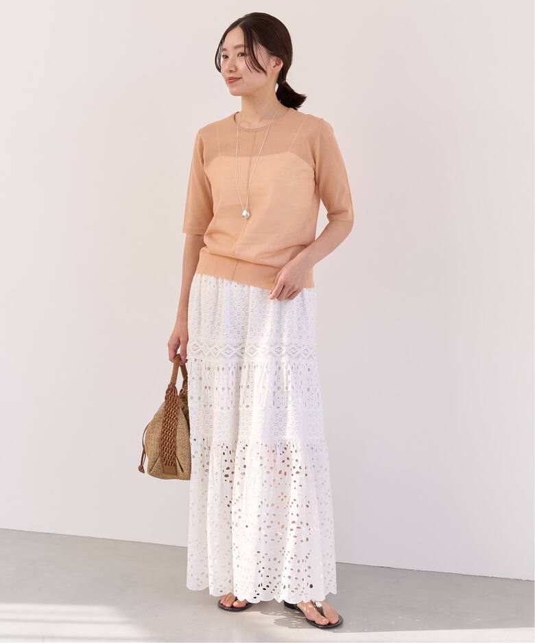 WEB限定/追加3》コットンレースティアードスカート（ロング・マキシ丈  