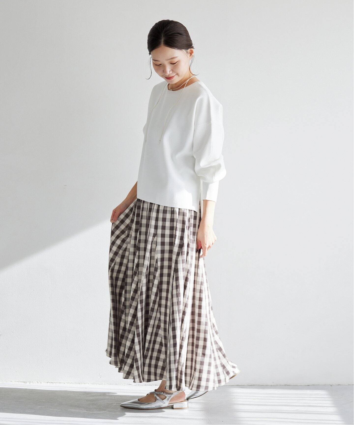 追加》ギンガムチェックパネルスカート（ロング・マキシ丈スカート  