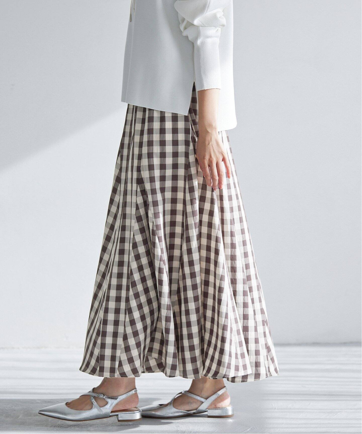 追加》ギンガムチェックパネルスカート（ロング・マキシ丈スカート  