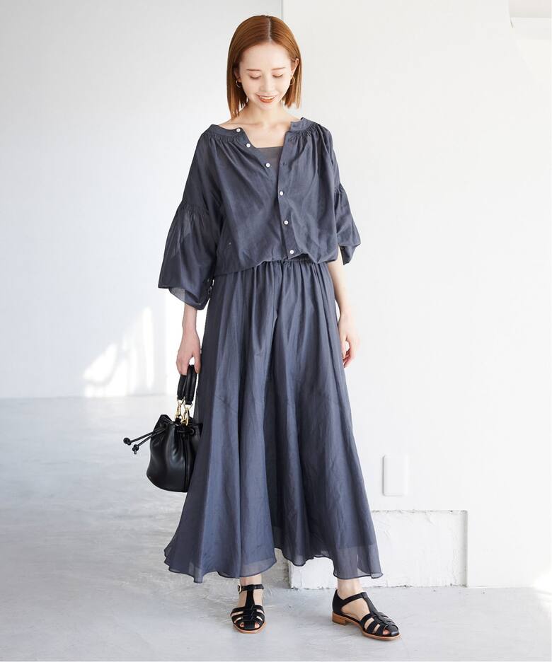 追加3》綿シルク切替ギャザースカート（ロング・マキシ丈  