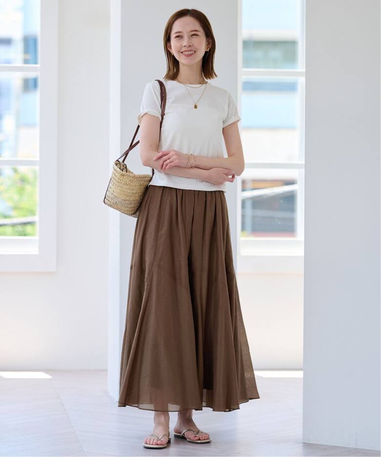 追加3》綿シルク切替ギャザースカート（ロング・マキシ丈スカート  