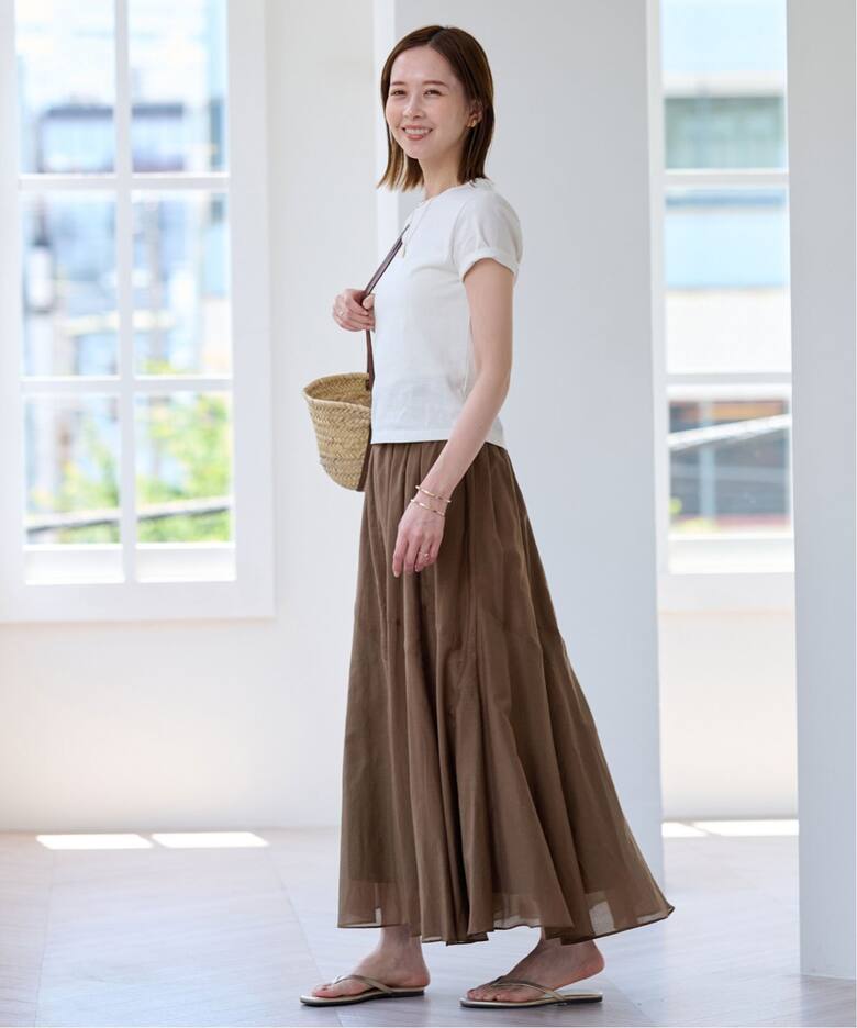 追加3》綿シルク切替ギャザースカート（ロング・マキシ丈  