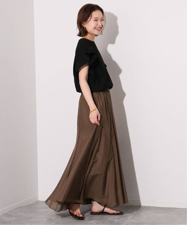 追加3》綿シルク切替ギャザースカート（ロング・マキシ丈スカート  