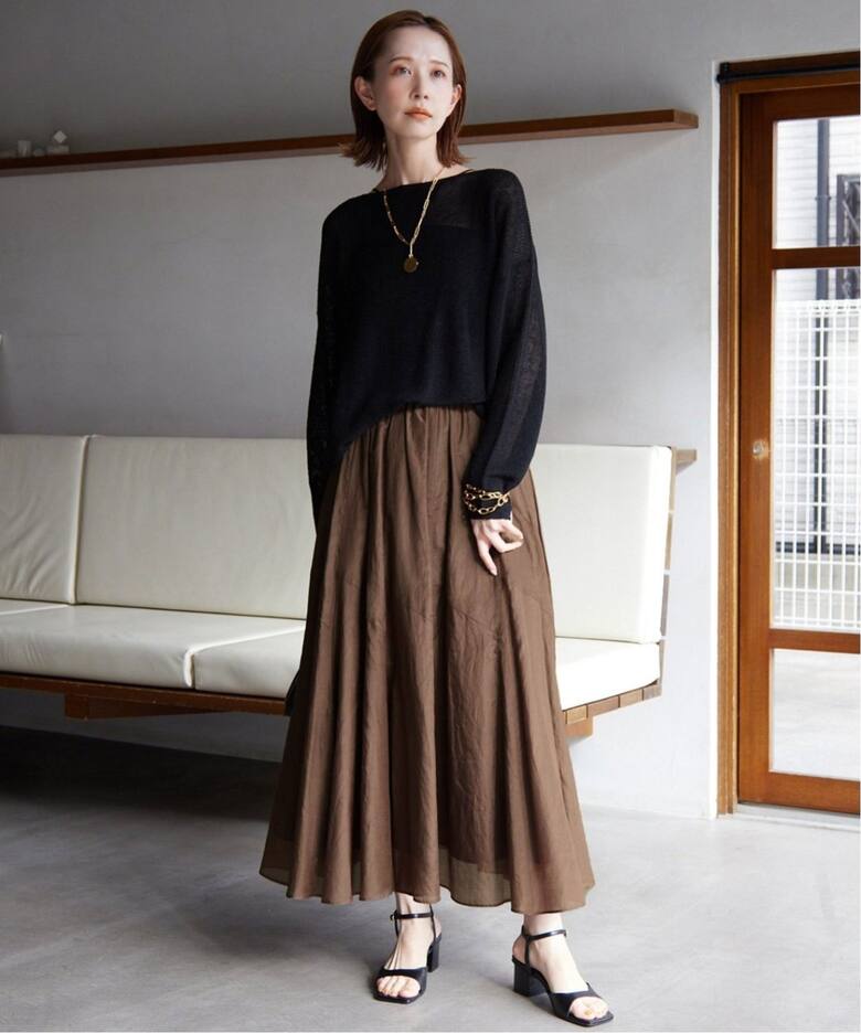 追加3》綿シルク切替ギャザースカート（ロング・マキシ丈スカート  