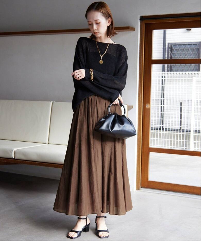 追加3》綿シルク切替ギャザースカート（ロング・マキシ丈スカート  