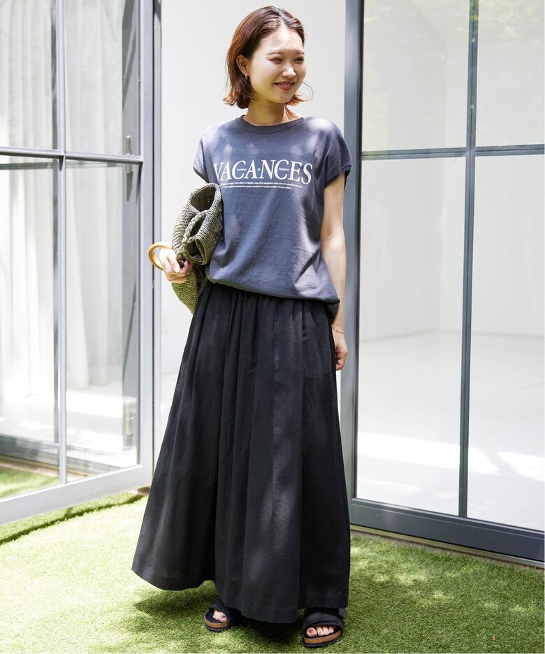 リネンレーヨンタックギャザースカート（ロング・マキシ丈スカート  