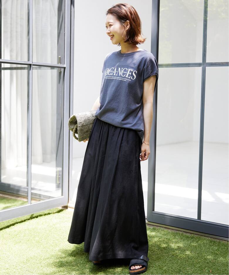 リネンレーヨンタックギャザースカート（ロング・マキシ丈スカート  