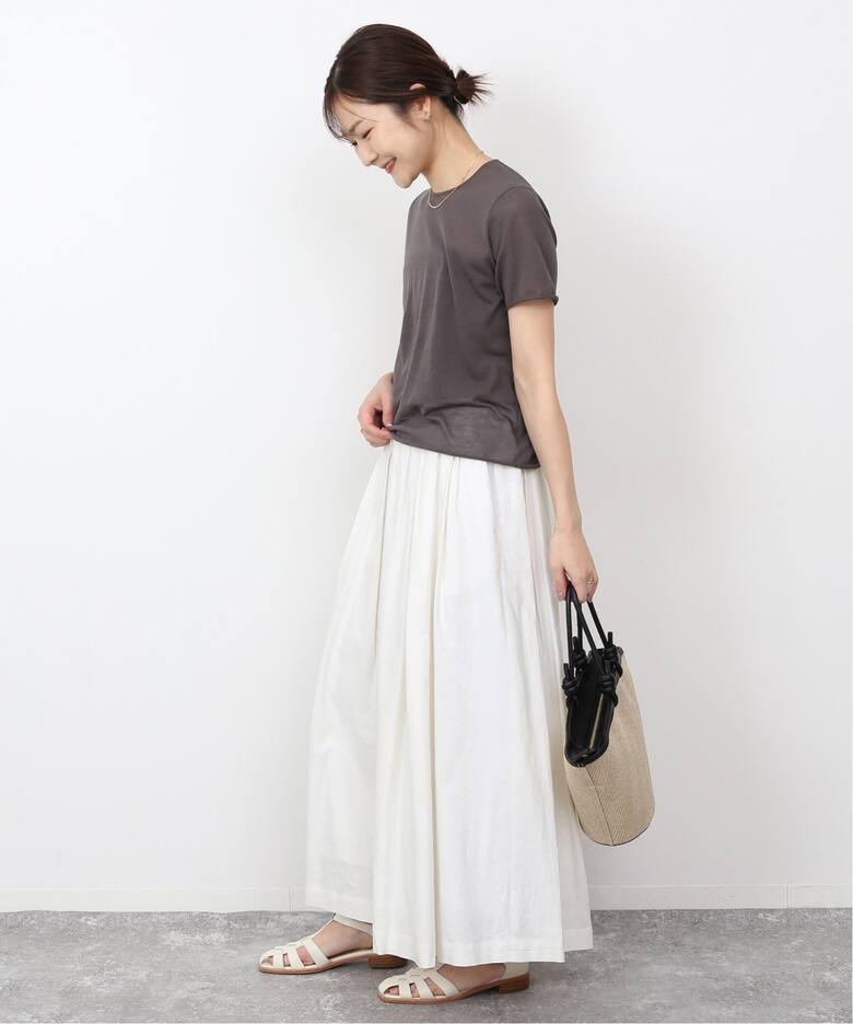 リネンレーヨンタックギャザースカート（ロング・マキシ丈スカート  