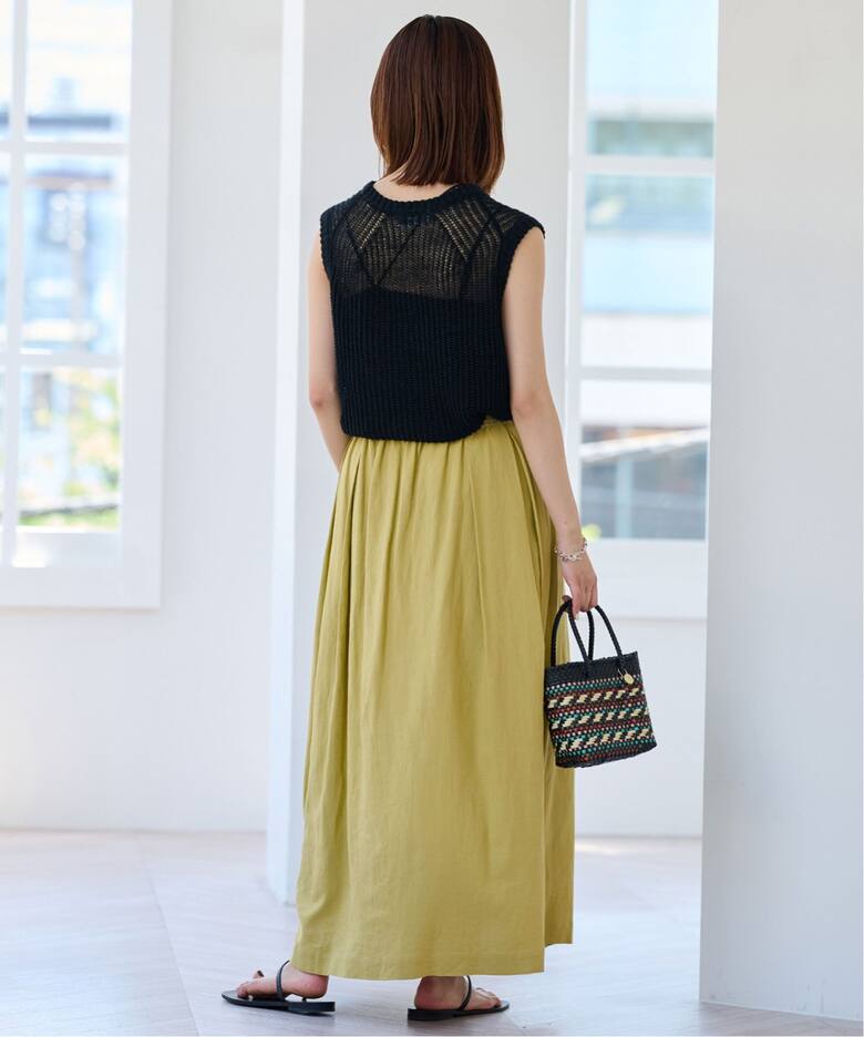 リネンレーヨンタックギャザースカート（ロング・マキシ丈スカート  