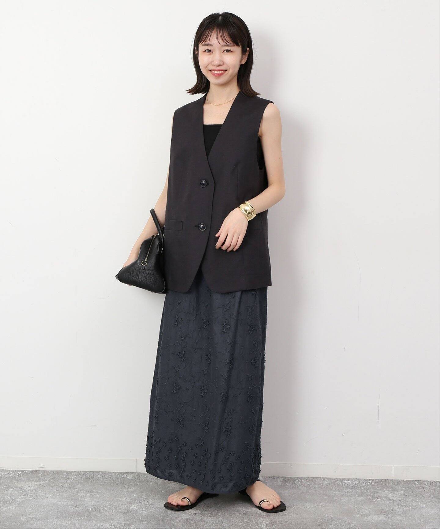 コットンフラワーモチーフ刺繍スカート（ロング・マキシ丈スカート  