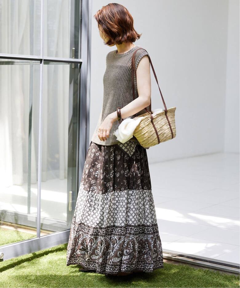 インドパネルプリントトリミング スカート（ロング・マキシ丈スカート  