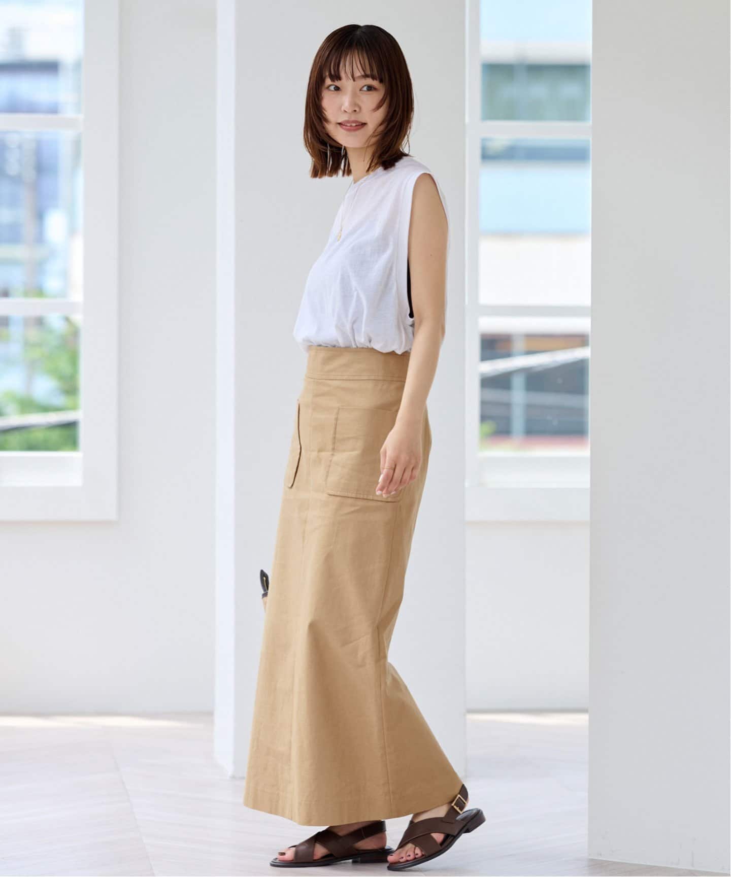 値下げ 新品 GARCONS 26SS スカート リネン S 本ライン フレンチリネンコットンスカート（その他スカート）｜SLOBE IENA