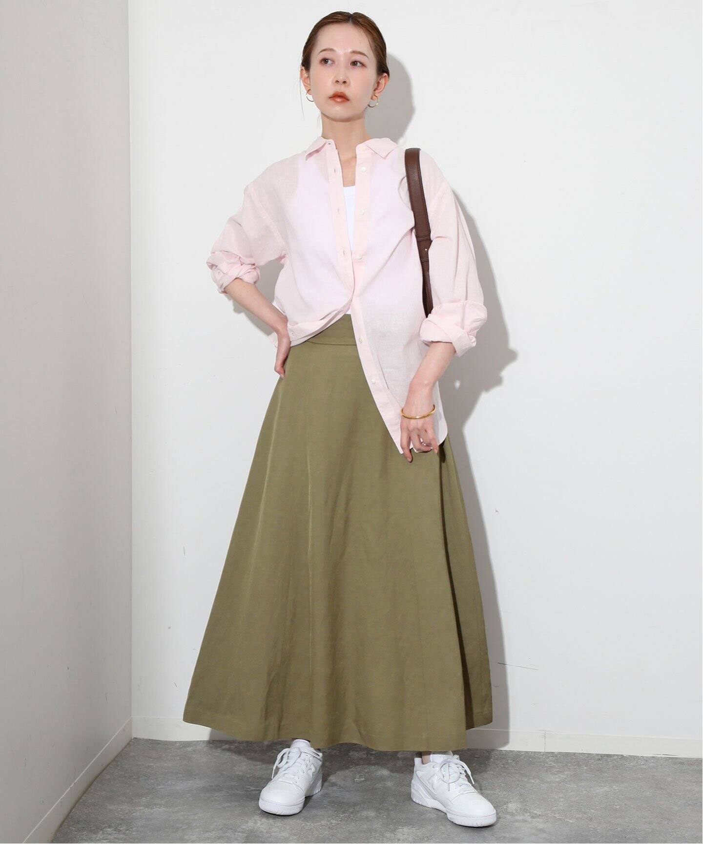 ハイウエスト レーヨンリネン ピンクAラインスカート 嘆く 