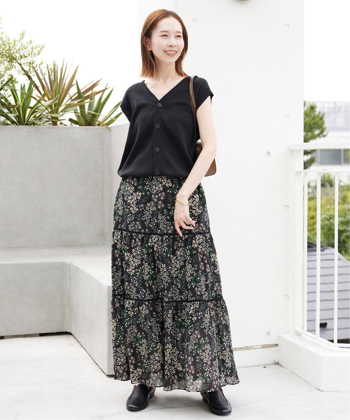 iena 2018aw フラワー モチーフ 恐る プリント シャーリングスカート 40 