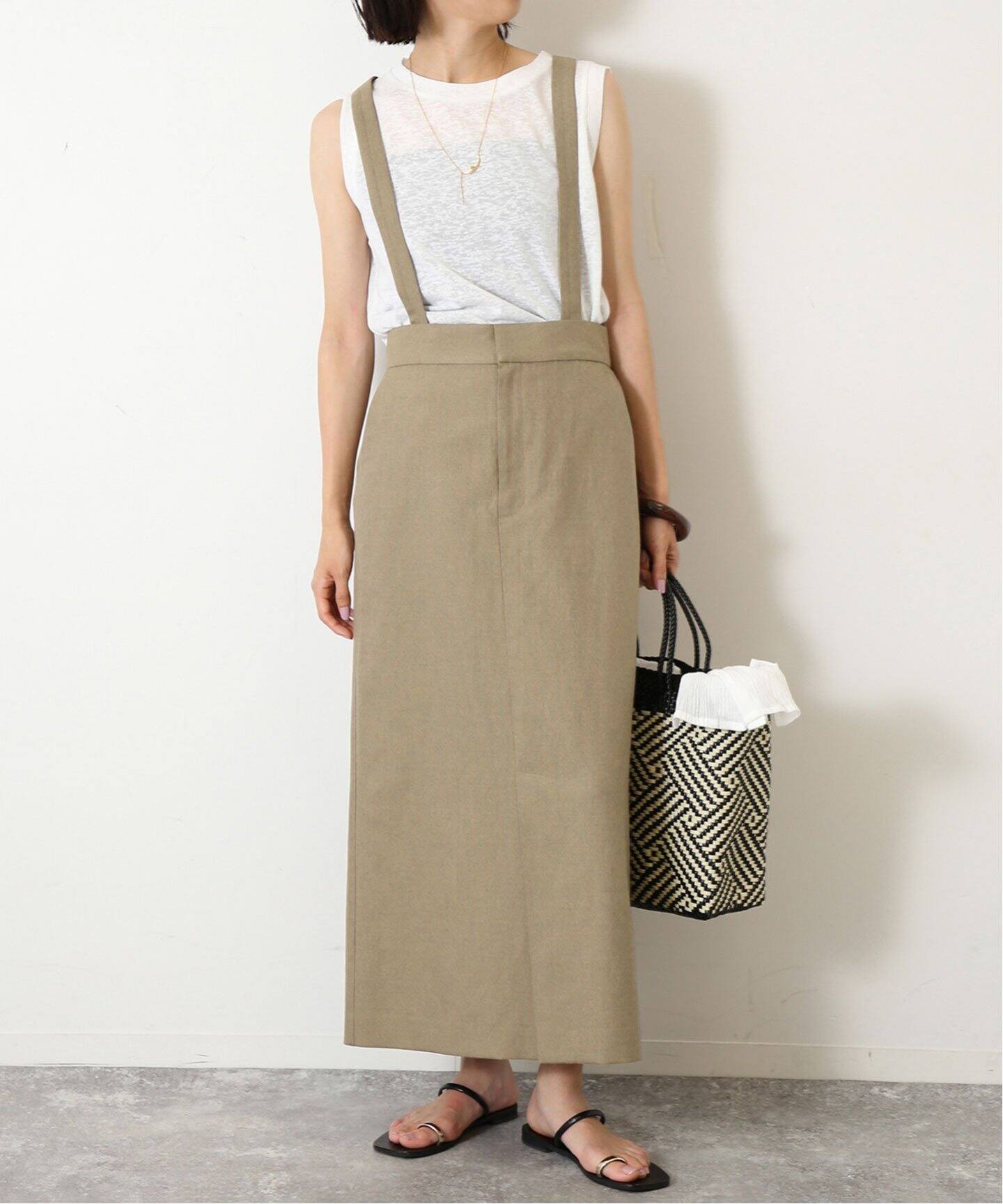 リネン混TRサスペンダー付きペンシルスカート（その他スカート  