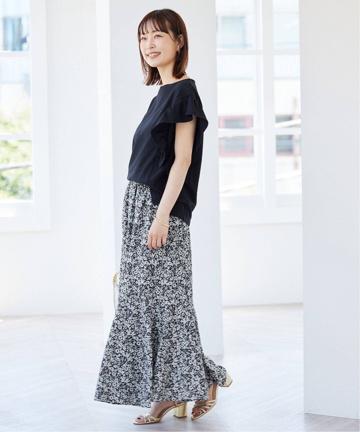 モノクロムアネモネマーメイドフレアスカート（ロング・マキシ丈  