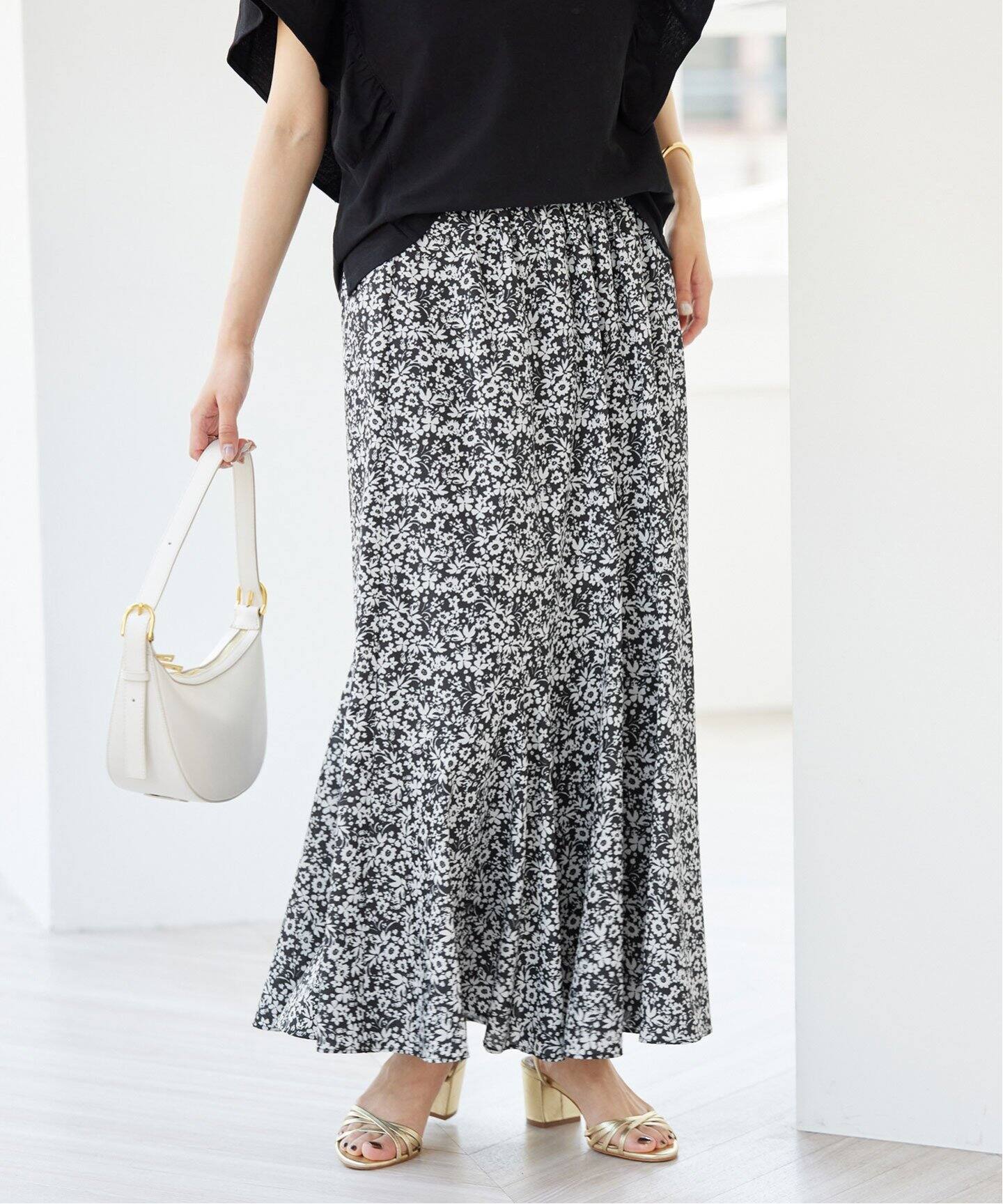 モノクロムアネモネマーメイドフレアスカート（ロング・マキシ丈  