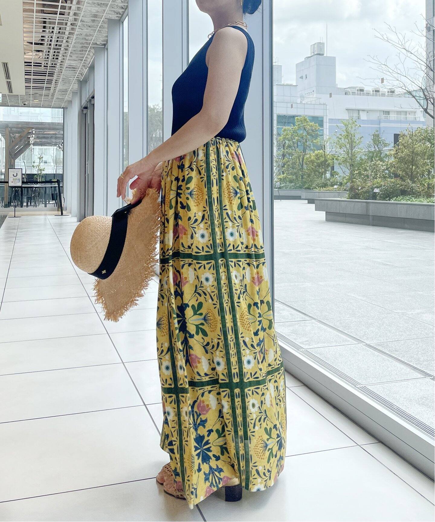 IENA LA BOUCLE ダマスクプリントイージースカート（ロング・マキシ丈  