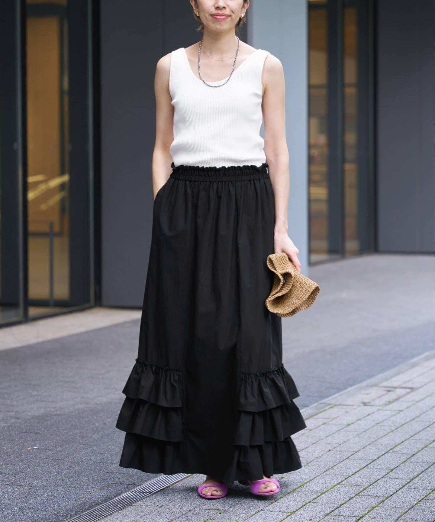 IENA LA BOUCLE コットンリネン馬布フリルスカート（ロング・マキシ丈