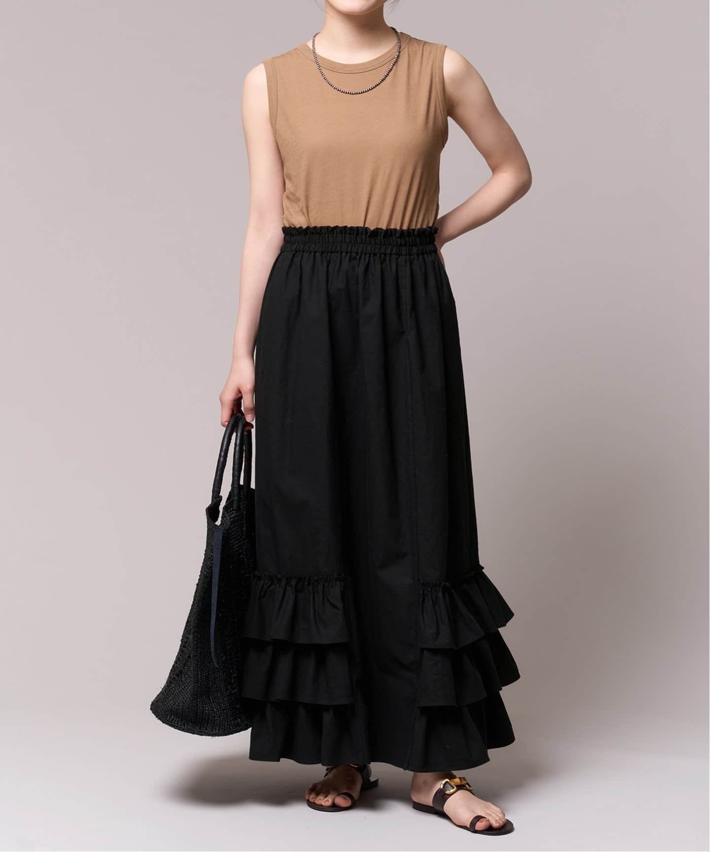 IENA LA BOUCLE コットンリネン馬布フリルスカート（ロング・マキシ丈