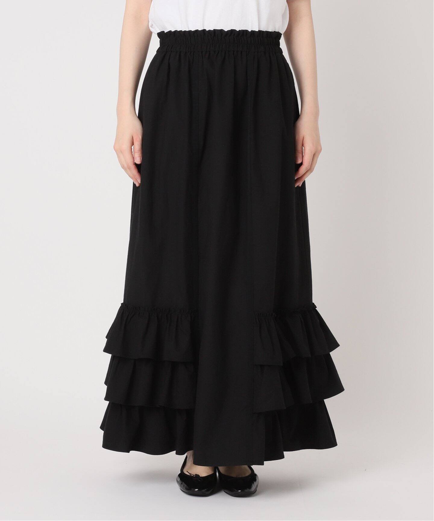 IENA LA BOUCLE コットンリネン馬布フリルスカート（ロング・マキシ丈