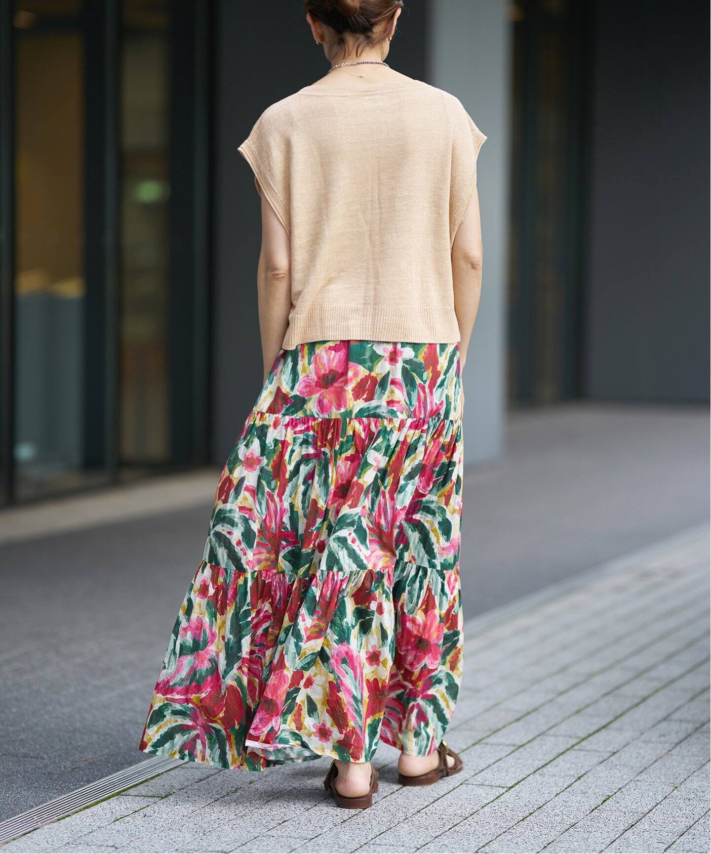 IENA LA BOUCLE DEVEAUX ペイントフラワーティアードスカート（ロング 