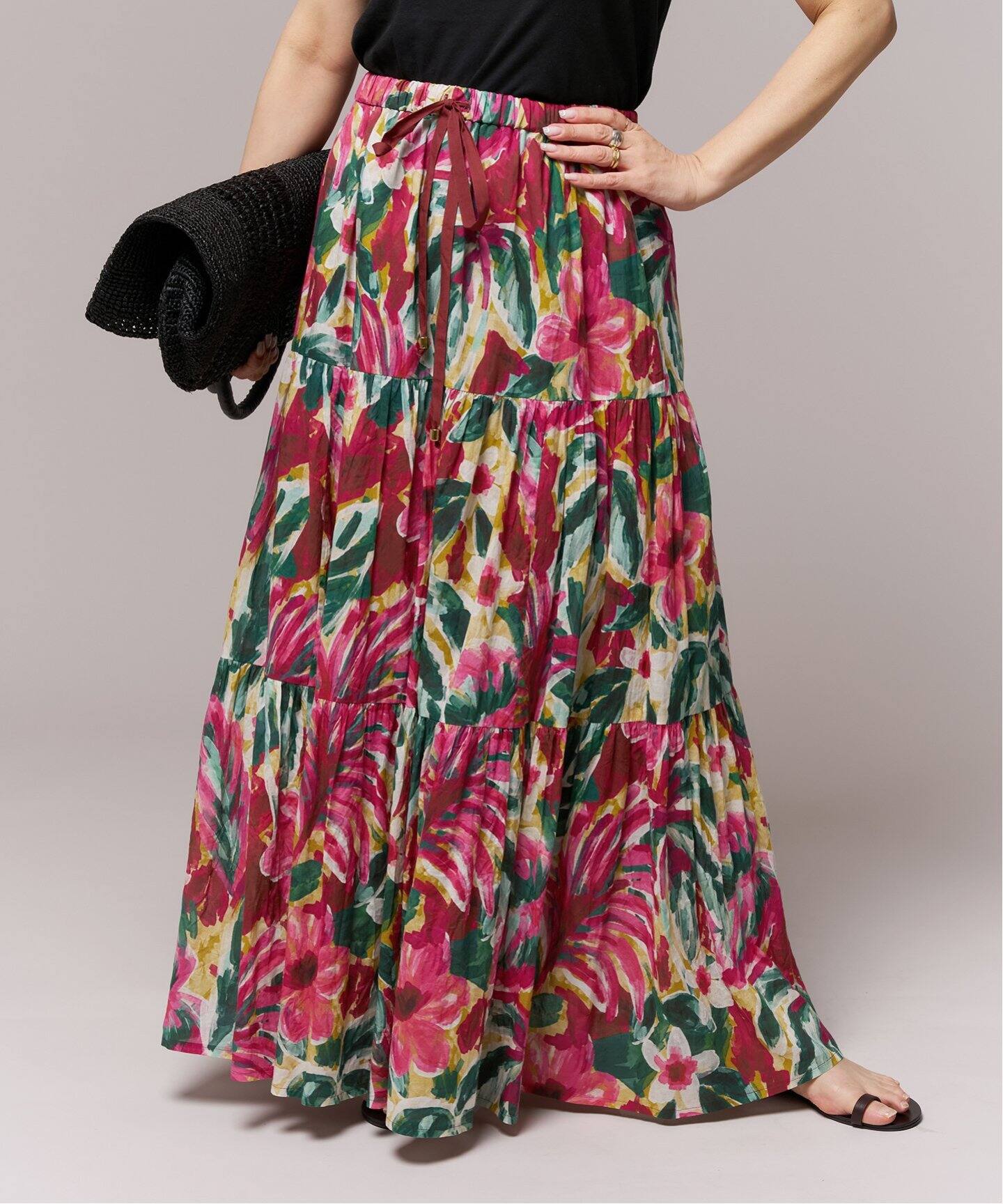 IENA LA BOUCLE DEVEAUX ペイントフラワーティアードスカート（ロング  