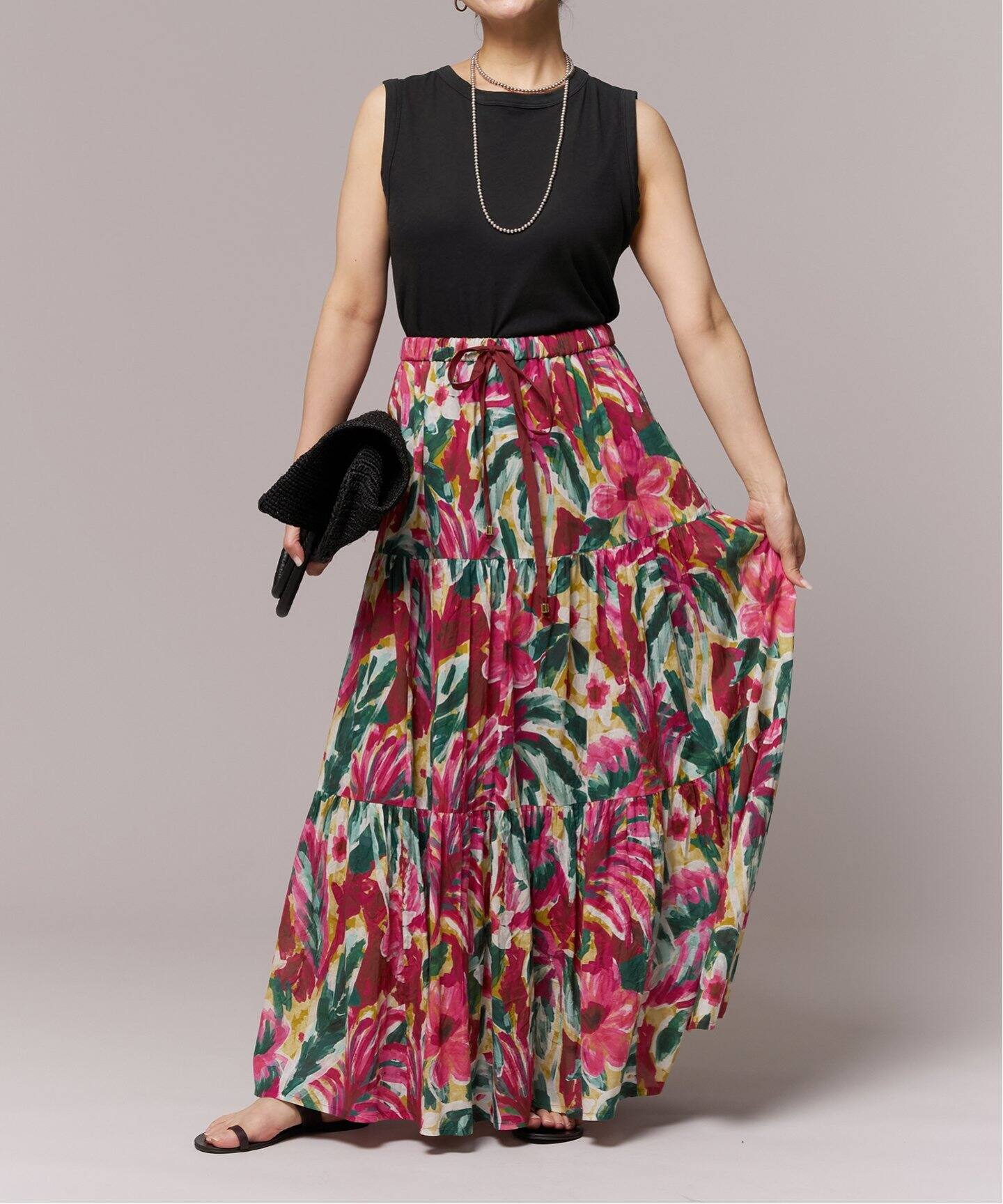 IENA LA BOUCLE DEVEAUX ペイントフラワーティアードスカート（ロング  