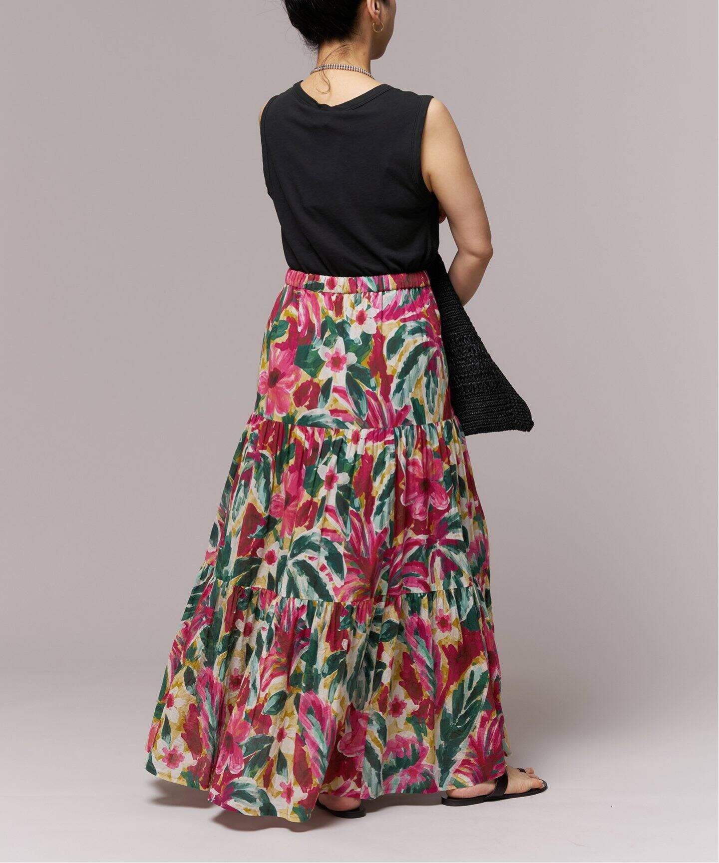 IENA LA BOUCLE DEVEAUX ペイントフラワーティアードスカート（ロング  