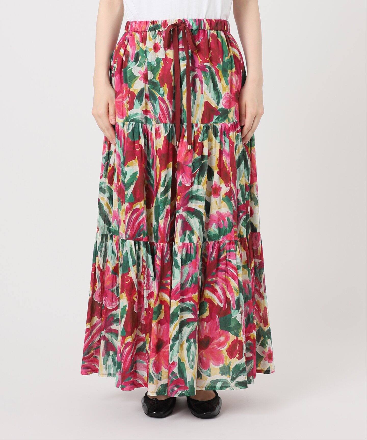 IENA リーフフラワーティアードスカート38 