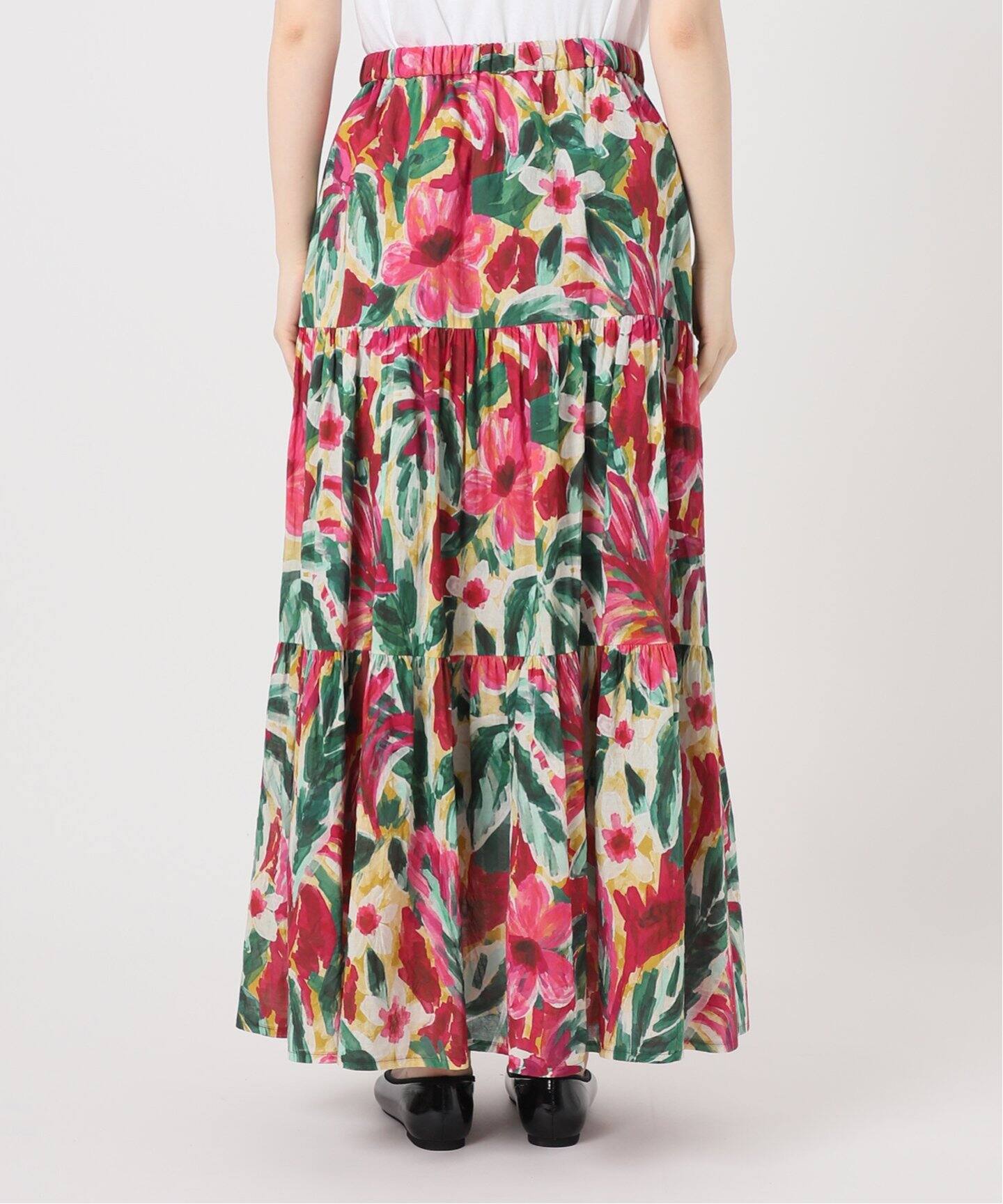 IENA LA BOUCLE DEVEAUX ペイントフラワーティアードスカート（ロング  