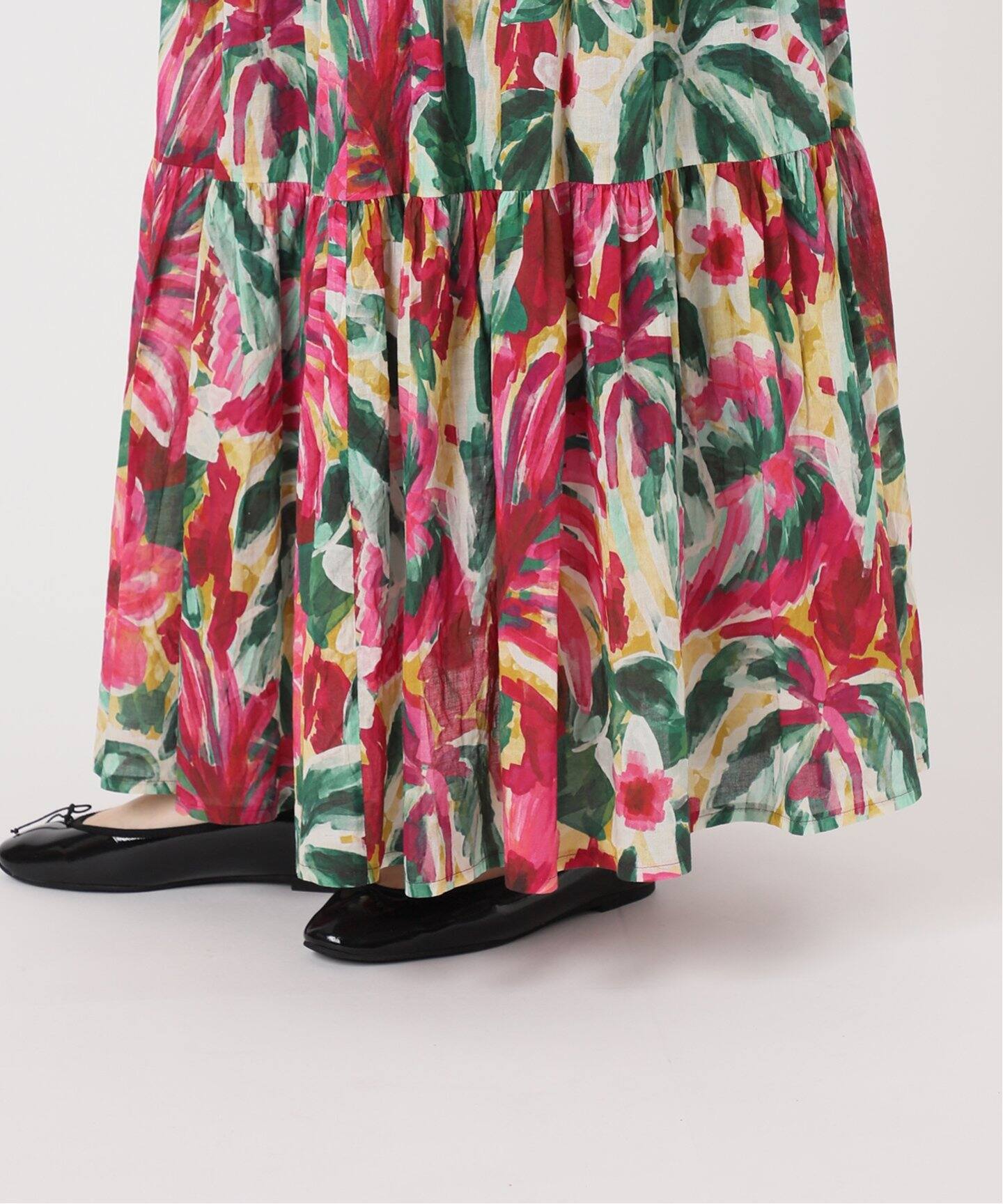 IENA LA BOUCLE DEVEAUX ペイントフラワーティアードスカート（ロング  