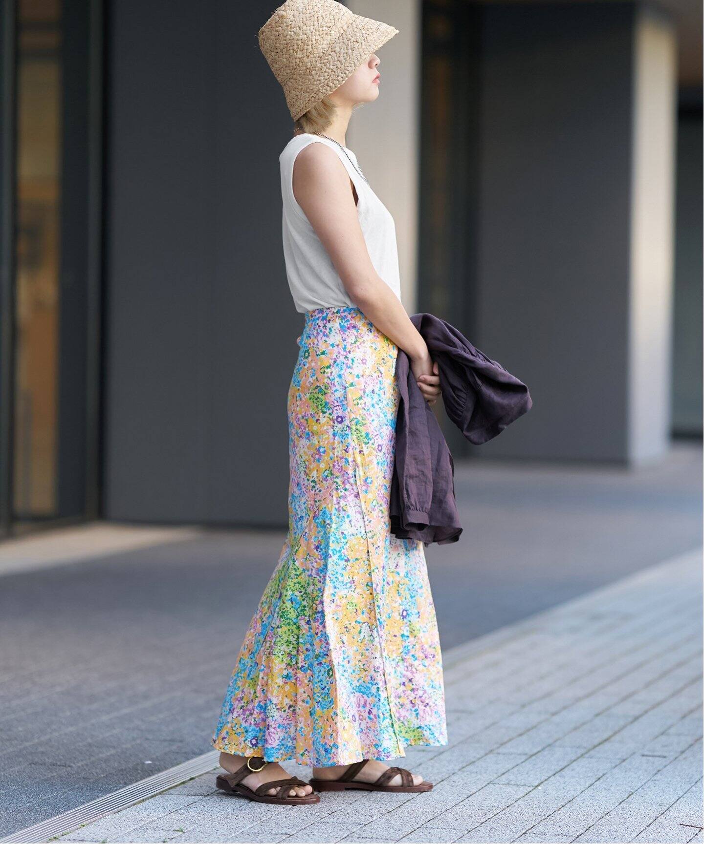 IENA LA BOUCLE フラワープリントスカート（ロング・マキシ丈スカート  