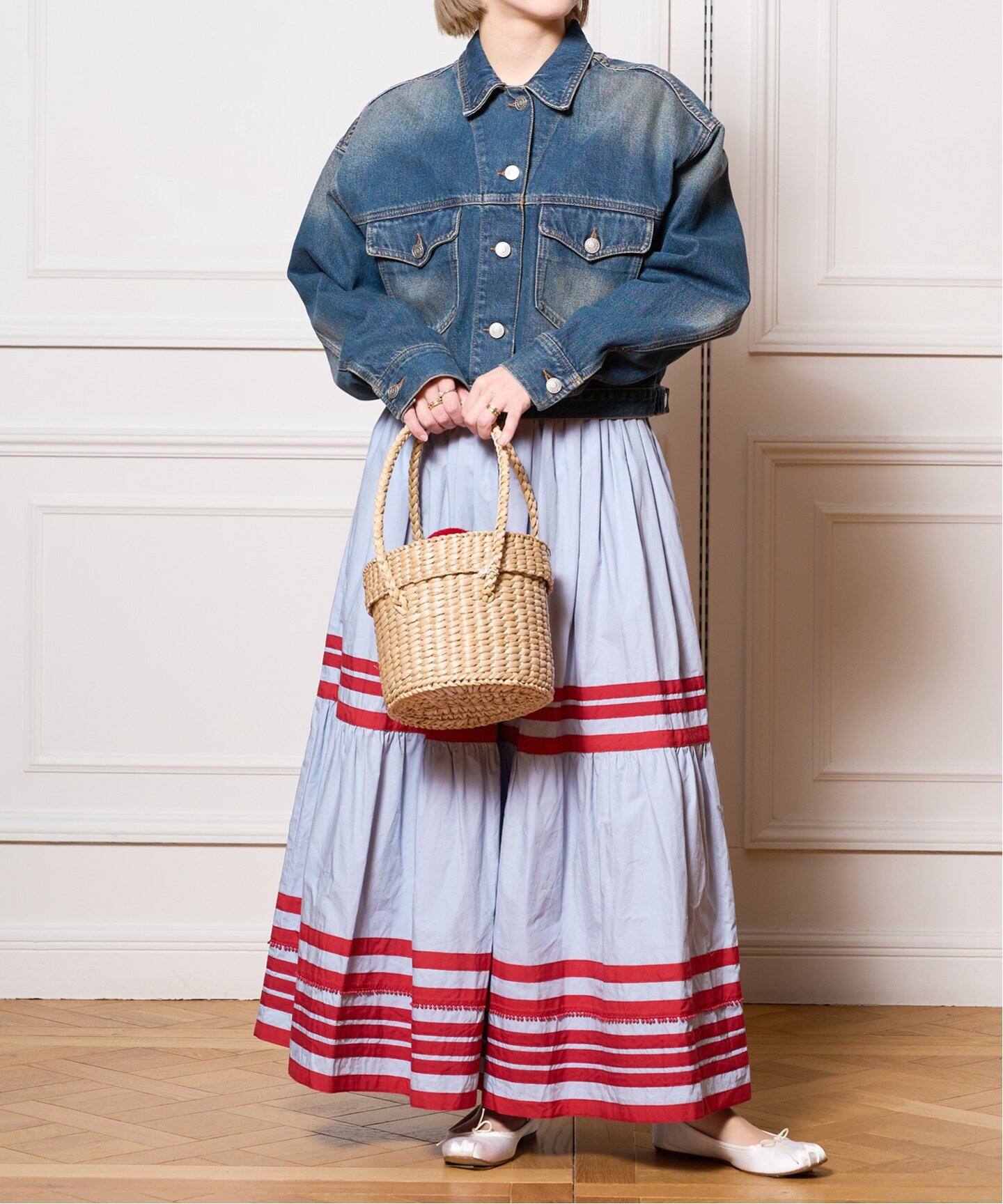 IENA LA BOUCLE cotton ラインティアードスカート（ロング・マキシ丈  