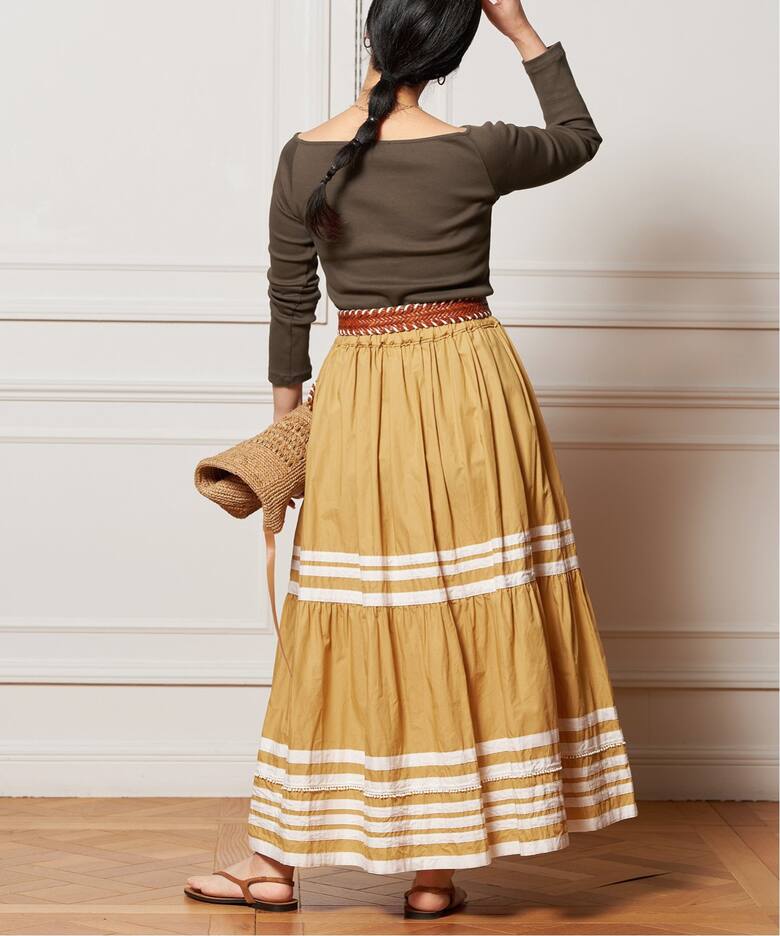 IENA LA BOUCLE cotton ラインティアードスカート（ロング・マキシ丈 
