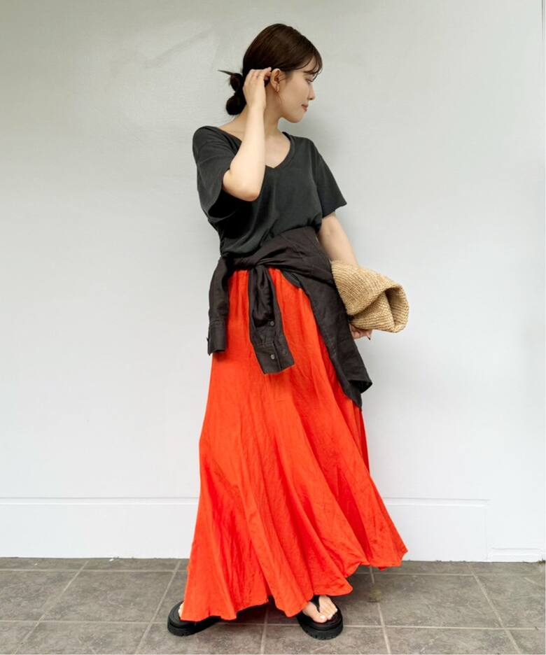 Plage Linen Flared スカート こんな ブラウン 