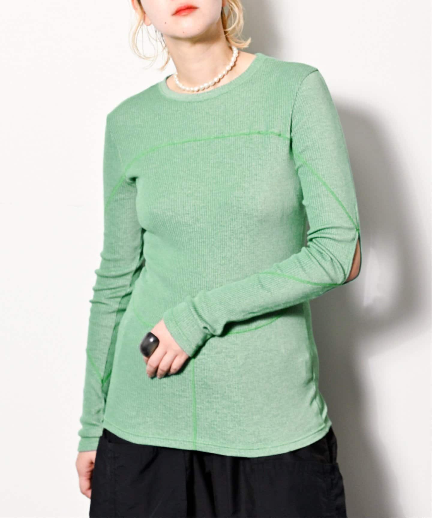 GALLE Paris 売れ筋商品|||ガレパリ Tシャツ トップス レディース Bodysuits Green sedacle girl tシャツ ガーターデザインレーストップス